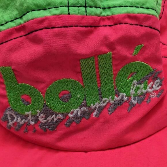Bolle Sunglasses 5 Panel Neon Pink Green Adjustable Hat Cap USA Made Vintage 90s - Picture 2 of 5